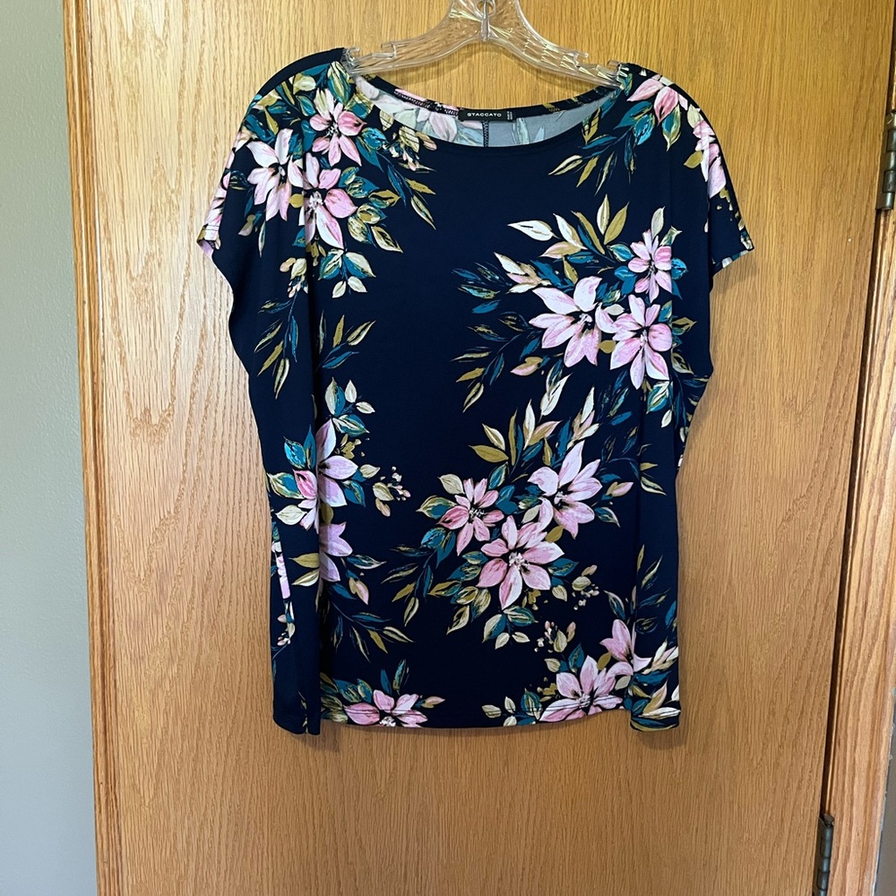 Staccato Blue and Pink Dolman Sleeve Blouse